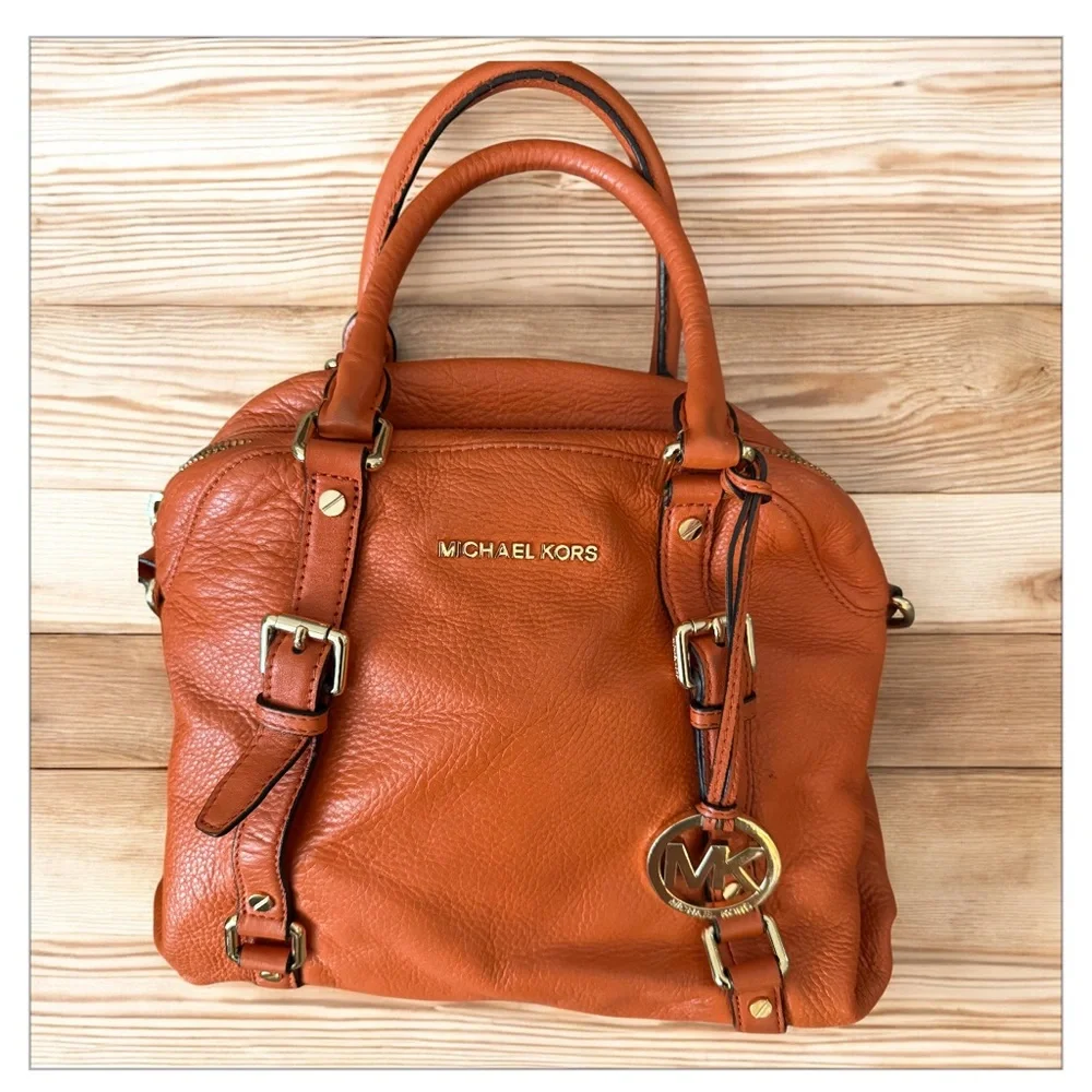 Michael Kors Orange Leather Satchel Bedford Belted Tangerine sale ! - Picture 1 of 7